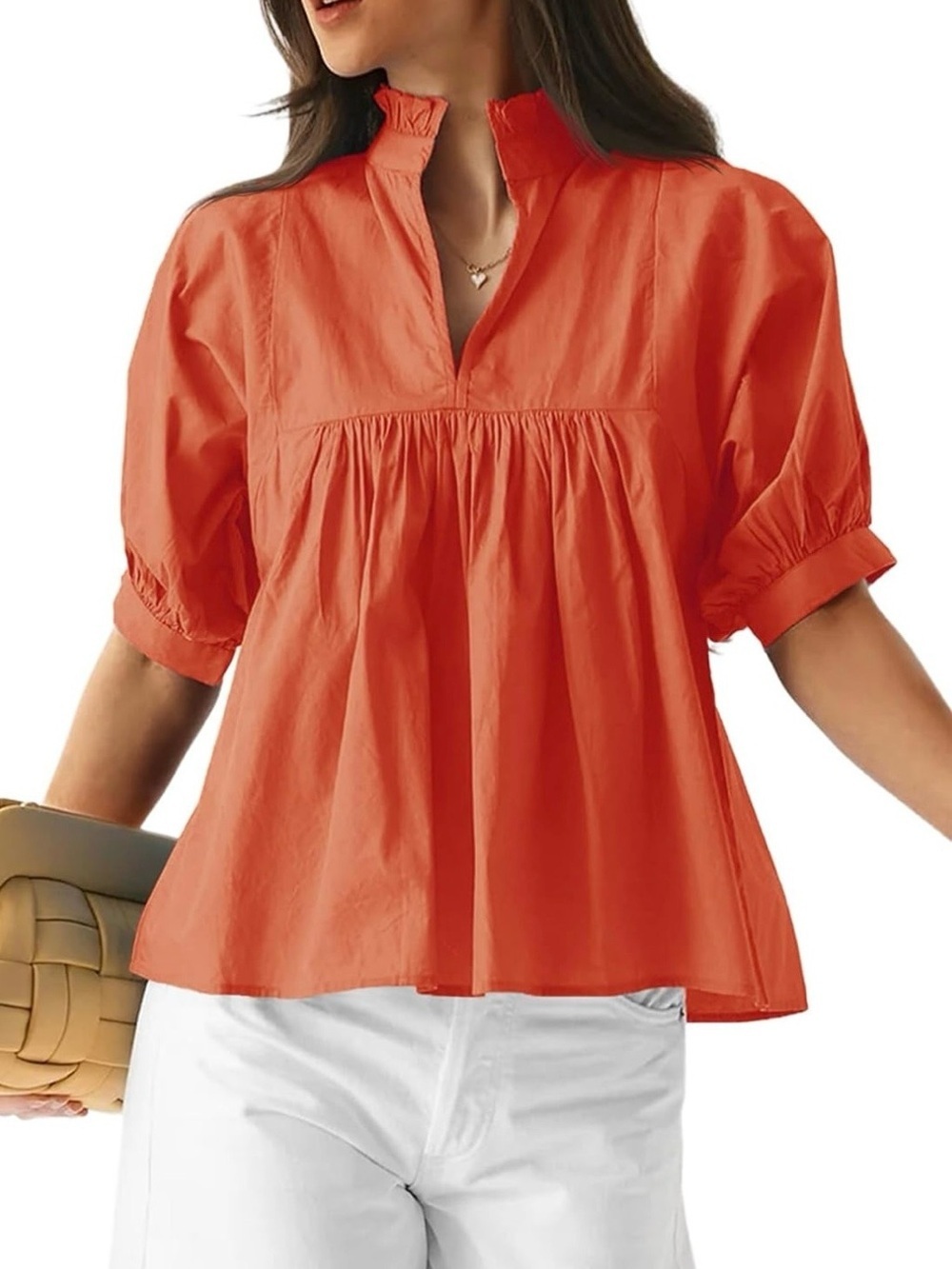 Cici’s Women’s Ruffled Split-Neck Blouse - Orange Size L
